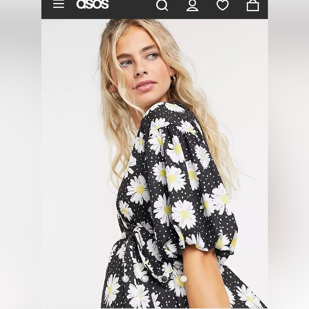 🌼Size 2 Super cute black w/white & yellow daisies & white dots maternity dress - Picture 6 of 15